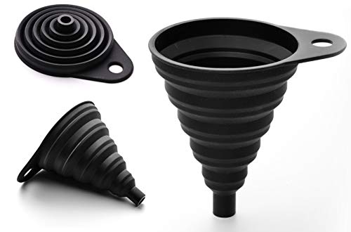 Kitchen Funnels for Filling Small Bottles by Stord - 35-inches Diameter Rubber Material - Portable Collapsible That is Much Easier to Store 2pack Black