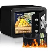 0.23 Cubic Feet Safe Box, Small Safe W/Fireproof Bag, Keys & Pass Code, Digital Electronic Securi...