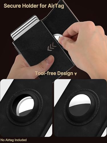 Image of Mens Pop Up Wallet for AirTag: Premium Genuine Leather, RFID Blocking, Smart, Minimalist, 9-14 Card Capacity, ID Window, Cash Slot (Black2)