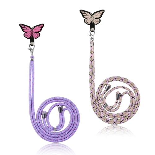 Olgary 2 Pcs Cordón Universal + 2 Pcs Butterfly para La Espalda con Cordón Ajustable para El Cuello del Móvil para La Mayoría De All iPhone Sumsung Xiaomi Teléfonos Inteligentes, 6