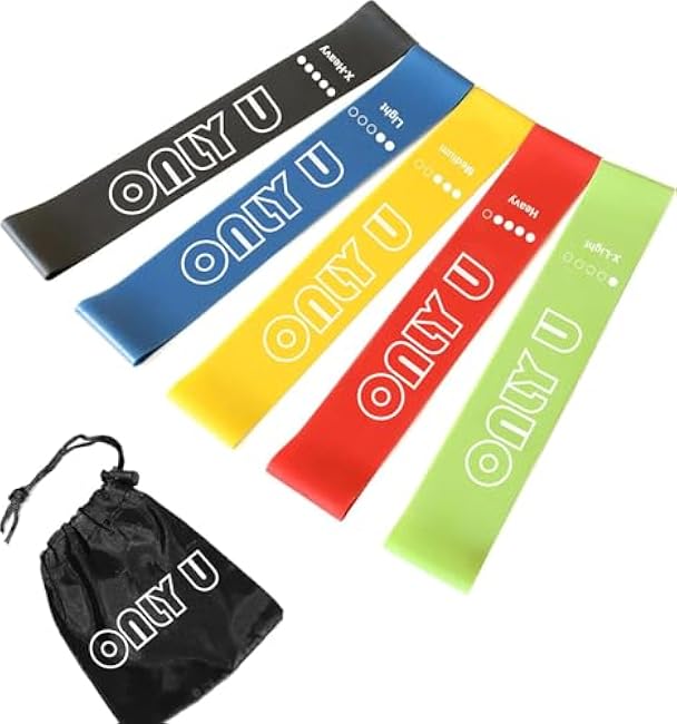Only U Resistance Bands Set - Exercise, Fitness, Yoga & Pilates Bands Kit for Home Gym Workout for All Levels of Fitness, Set of 5 Bands with Different Resistance, Carry Bag