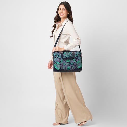 Image of Caprese Siji Tresna Large Laptop Bag for Women with Adjustable & Detachable Strap | Stylish Kashida Embroidery Laptop Handbag | 16-Inch Compatible Spacious Office Bag with Smart Sleeve