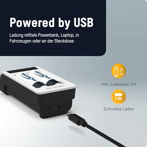 Ansmann Caricatore Per Fino A 2 Batterie Nimh Aa O Aaa. Caricabatterie Automatico Con Tecnologia Di Ricarica Perfect-7, Modalità Di Riparazione E Monitoraggio Dell'alloggiamento Singolo. Comfort Mini - 4