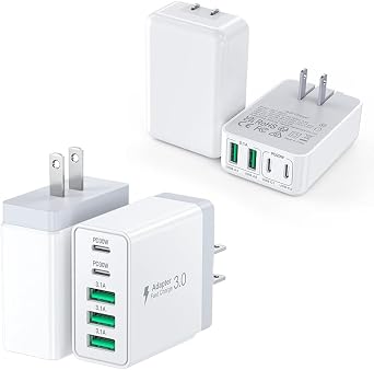 40W Flat USB C Wall Charger 4 Ports Foldable & Slim Fast Charging Block and 60W 5-Port USB C Wall Charger Compatible with iPhone 16/15/14,Samsung,Pixel, AirPods4,Watch10