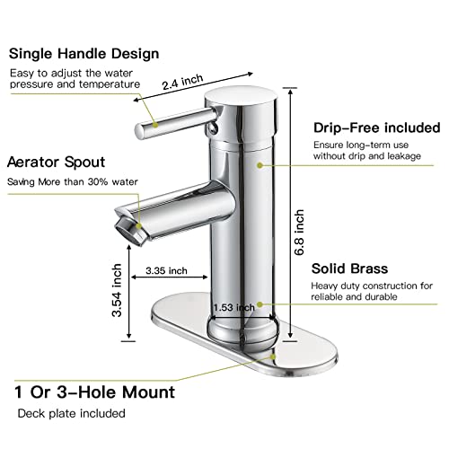 Greenspring Bathroom Sink Faucet Chrome Single Handle One Hole Commercial Deck Mount Lavatory Modern Faucet With Cover Plate And Supply Line #TOP5