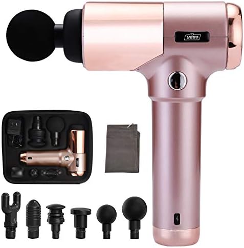 YALEAFGO Massage Gun Tissue Percussion Muscle Massager, Relieves Soreness and Stiffness, Handheld Cordless Portable Electric Fascia Gun for Athletes - 4 Speeds 6 Heads (Rose Gold