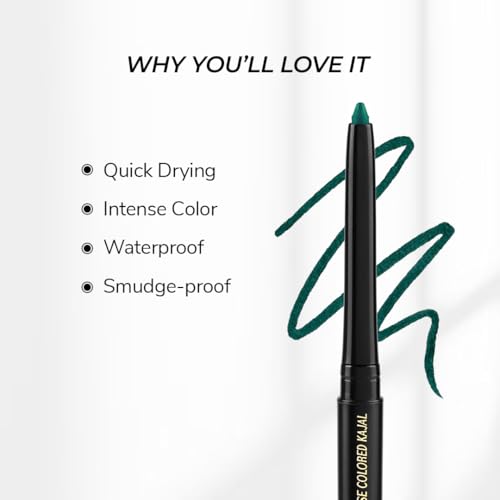 Image of LoveChild Masaba Colored Kajal, Malabar Green (Dark Green)- Intense Color, Smooth Glide, Waterproof, Smudge-Proof Eye Pencil with Almond Oil, 0.35 g