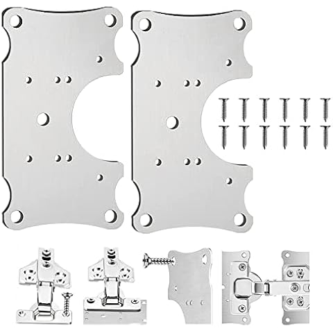 2Pcs Cupboard Hinge Repair Plate Kit with Hole, Stainless Steel Kitchen Cabinet Door Fixing Hinges Repair Brackets with 12 Screws for Wood Furniture - 9x5cm Cover