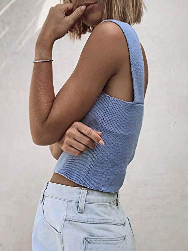 Andoer Camiseta feminina curta colete tricotado sem mangas maciço verão praia férias tops casuais