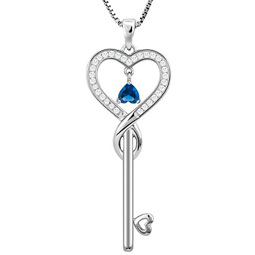 Birthday Gifts, September Birthstone Good Lucky Heart Key Necklace, Infinity Endless Love Jewelry for Women, Mother & Daughter Necklace, Gifts for mom, sister, grandma, wife, friendship (Sapphire)