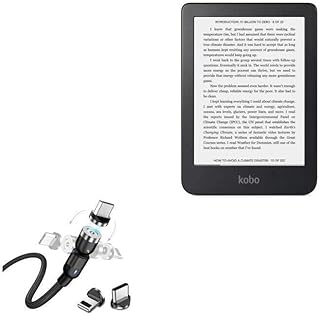 BoxWave Cable Compatible with Kobo Clara 2E - MagnetoSnap AllCharge Cable, Magnet Charging Cable USB Type-C Micro USB - Jet Black