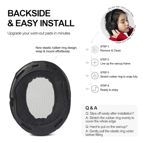 Almohadillas de repuesto para auriculares Sony MDR-1A / MDR-1ADAC - Negro | Compatible con Sony MDR-1A, MDR-1ADAC y MDR1A, cuero proteico premium y espuma viscoelástica, ajuste cómodo y fácil instalación miniatura 5
