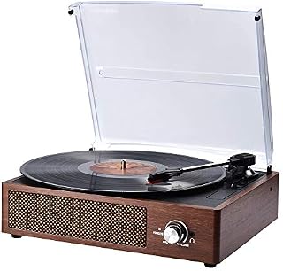 Record Player, SKEVONO Portable 3 Speed Vinyl Turntable, Bluetooth Vintage Record Player