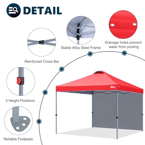 Image of MASTERCANOPY 10x10 Durable Pop Up Canopy Tent with 1 Sidewall, Red