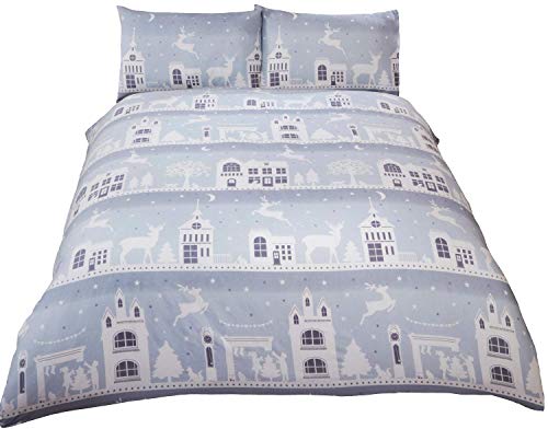 Bedding Heaven Parure de Housse de Couette en Flanelle, Rennes Route Housse de Couette. Argent ou Rouge. Simple, Double, King, Super King Size. (Double, Argent) Cover