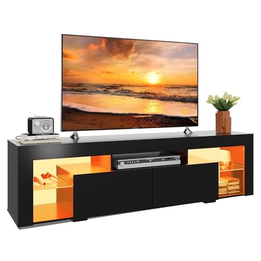 WLIVE TV Schrank mit LED, Lowboard für Fernseher bis zu 70 Zoll, Fernsehtisch für Wohnzimmer, mit Offenen Stauraum und 2 Schubladen, Schwarz