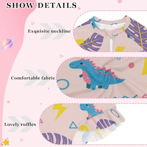 Dinosaur Leaves Triangle Girls Rash Guard Swimsuits Long Sleeve One Pieces Bathing Suit UPF 50+ Zipper Swimwear4