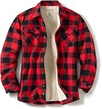 CQR Men's Flannel Shirt Jacket Long Sleeve, Winter Warm Outdoor Casual Plaid Jacket Coat with Pockets, Sherpa Check Classic Red, Large