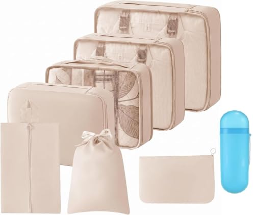 Image of 7pcs Set Luggage Carry On Suitcase Packing Cubes (Cream)