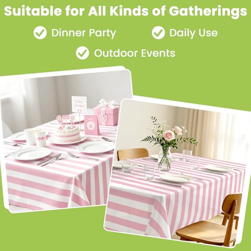 Image of Mulbozy Pink and White Striped Tablecloth 4 Pack,54 x 108 Inch