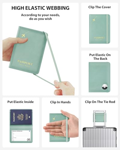 Image of Stouchi AirTag Passport Holder, Sky Blue, 0.6 x 4 x 5.5 inches, Fashion Simple Slim Multiple