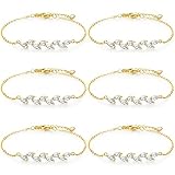 Trnayi 6 Pcs Bridesmaid Bracelets Jewelry Bridesmaid Gifts Adjustable Bracelets for Wedding Day Bridal Party Favor(Gold,Leaf)