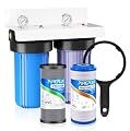 PUREPLUS 2-Stage Whole House Water Filtration System, 10" Universal Clear Housing, with Sediment & Iron Reduce, Carbon Filter, Reduce Iron, Chlorine, Taste, Includes Pressure Gauges, 1" Inlet/Outlet