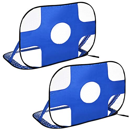 HOMCOM Juego de 2 Porterías de Fútbol Pop-up Diseño 2 en 1 Plegable para Juegos y Entrenamiento de Fútbol con Bolsa de Transporte 123x80x80 cm Azul