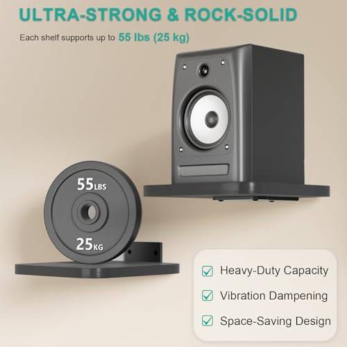 Image of WALI Speaker Wall Mount, Heavy Duty Bookshelf Speaker Floating Wall Shelves, Surround Sound Speakers Stand for Living Room, Home Theater and Gaming Room, Holds up to 55 Lbs, (SWM302B), 1 Pair, Black