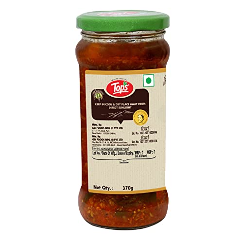 Image of TOPS Olive Oil Mixed Pickle -370 gm Glass Jar | Perfect blend of nine select seasonal vegetables in extra virgin olive oil and aromatic spices