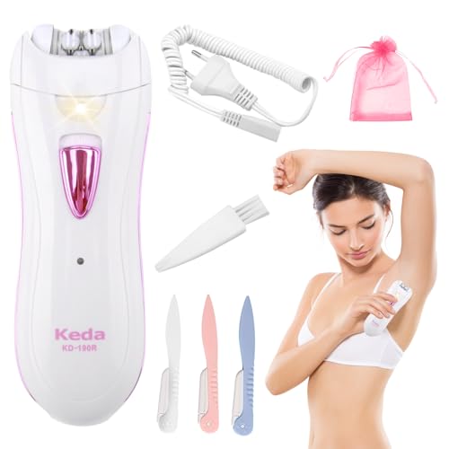 Depiladora, Depiladora Facial Para Mujer Depiladora Para Mujer Cara Depiladora Inalámbrica Para Vello Facial Con Luz LED Portátil Recargable Depiladora De Vello Facial Para Cara Bikini (Round plug)