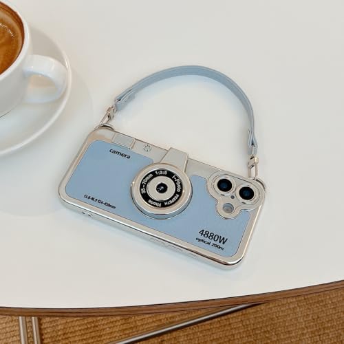 QoKcoahn 3D Vintage Camera Phone Case with Hand Strap - Unique Cool Silicone PC Shockproof Crossbody Protective Case for iPhone 17 Pro Max-Blue by QoKcoahn - Used condition - Image 2