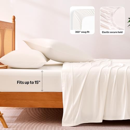 Image of Amazon Basics Cooling Sheets, 4-Piece Bed Sheet Set for Summer, Soft and Breathable for Hot Sleepers, Bedding with 1 Deep Pocket Fitted Sheet, 1 Flat Sheet, and 2 Pillowcases, King, White