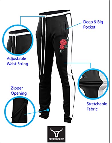 Image of SCREENSHOT Screenshotbrand Mens Hip Hop Slim Fit Track Pants - Athletic Jogger Bottom with Side Taping