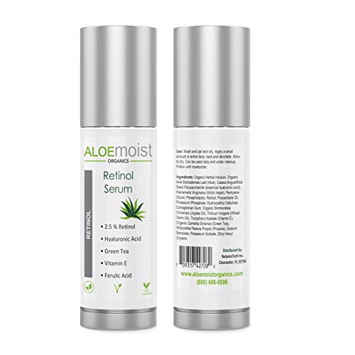 Aloemoist 2.5% Retinol Serum for Face w/Hyaluronic Acid, Aloe Vera, Vitamin E Oil, Jojoba Oil, Vitamin C Serum â€“ Face Toner, Pore Minimizer, Acne Treatment, Reduces Wrinkles Fine Lines & Age Spots