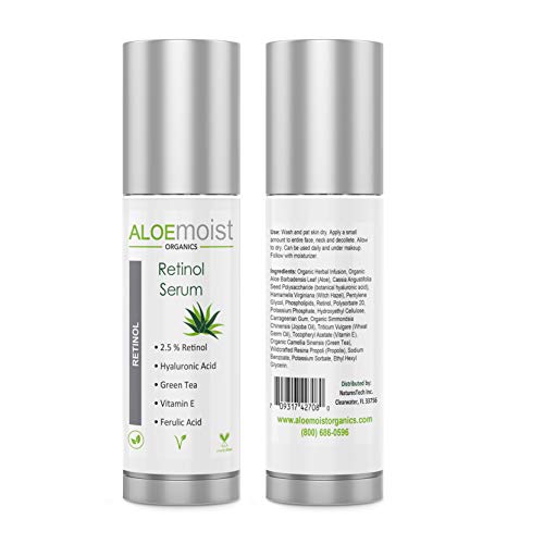 Aloemoist 2.5% Retinol Serum for Face w/Hyaluronic Acid, Aloe Vera, Vitamin E Oil, Jojoba Oil, Vitamin C Serum  Face Toner, Pore Minimizer, Acne Treatment, Reduces Wrinkles Fine Lines & Age Spots