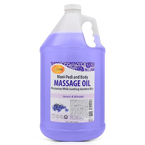 SPA REDI - Massage Oil, Lavender Wildflower, 128 Oz Professional Pedicure, Manicure, Full Body Massage Therapy, with Almond Oil, Cotton Seed Oil, Sunflower Oil, Avocado Oil, Essential Oils, Vitamin E - 1 Gallon (Pack of 1)
