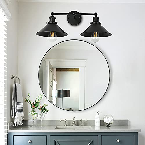 Lmsod Bathroom Vanity Light, Vintage Industrial Black Wall Sconce Metal Lighting Fixture With Metal Shade (2 Lights) #TOP4