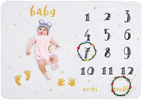 UBBCARE Baby Monthly Milestone Blanket Fleece for Boy Girl 55X37 Organic Large Photography Background Blankets Photography Backdrop Photo Prop Thick Fleece for Mom Newborn