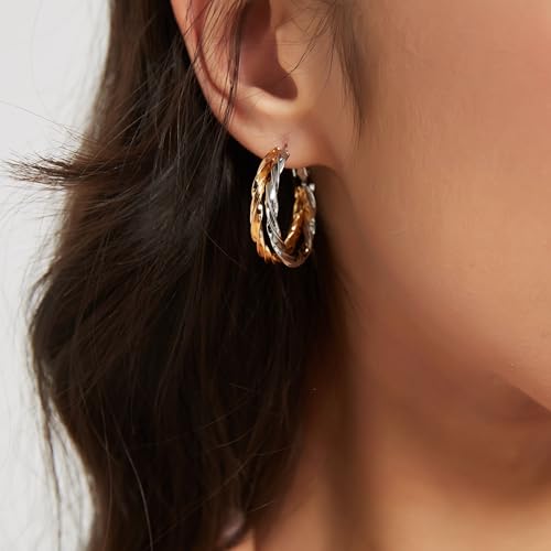 Two Tone Hoop Earrings for Women Double Hoop Earrings Lightweight Gold And Silver Earrings4