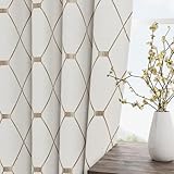 Beige Cream Linen Textured Curtains 84 inches Long for Living Room 2 Panels Set Back Tab 50% Black Out Brown Geometric Patterned Window Curtains for Dining Room Neutral Taupe Drapes 84 inch length