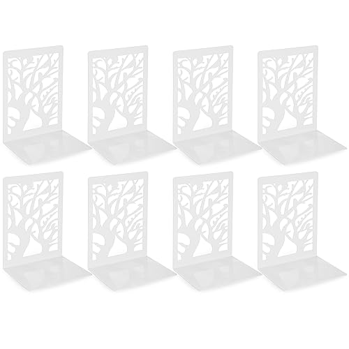 4 Pares Sujetalibros, Sujeta Libros Estanteria de Metal para Libros Gruesos, Antideslizante Sujetalibros para Casa Oficina Biblioteca Escuela - 9,3x12x17,2 cm/Blanco