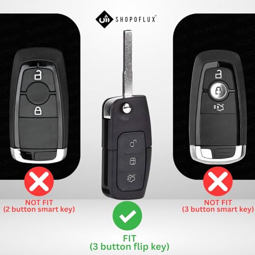 Image of SHOPOFLUX Metal Key Cover Compatible for Ford Old Ecosport | Fiesta | Figo 3 Button Flip Key (Brown Silicone)