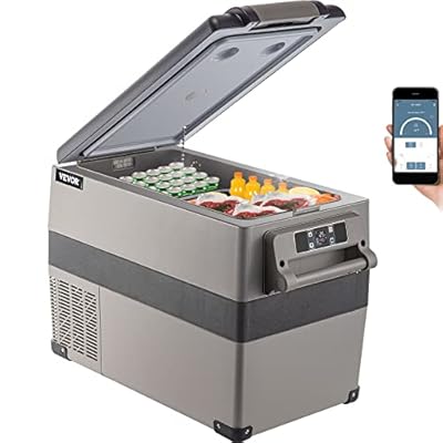 VEVOR 12 Volt Refrigerator, 48 Quart (45L) Fast Cooling Portable Freezer with App Control (-4?~68?), Car Fridge with 12/24v DC & 110-240v AC for Travel, Truck, Camping and Home Use, Grey
