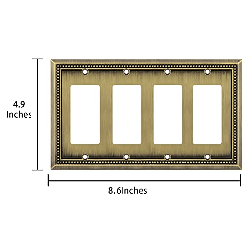 Image of Henne Bery Sunken Pearls Heavy Duty Decorative Wall Plate Switch Plate Outlet Cover (Quad Decorator, Antique Brass)