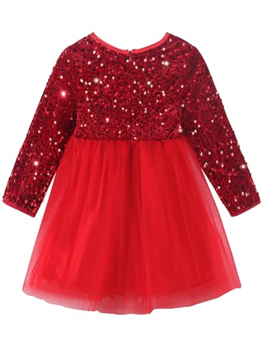 Noomelfish Girls Sequin Velvet Tutu Dress Toddler Tulle Sparkly Long Sleeve Fall Winter Party Dresses (3-8 Years)2