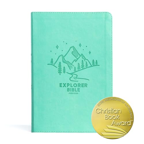 CSB Explorer Bible for Kids, Light Teal Mountains LeatherTouch, Red Letter, Full-Color Design, Photos, Illustrations, Charts, Videos, Activities, Easy-to-Read Bible Serif Type -  CSB Bibles by Holman, Imitation Leather