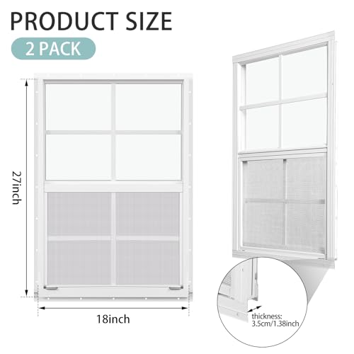 Tandefio 2 Pcs 18''x 27'' White Flush Mount Shed Window with Tempered Glass and Screen Household Windows Sliding Windows with Vertical Slider and Screws for Chicken Coop Sheds Barns - Image 3