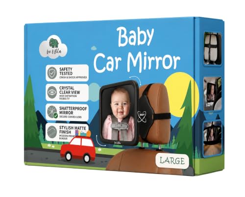 Leo&Ella Extra Large Car Mirror for Baby in Rear Facing Car Seat, Wide Crystal Clear View, 360° Adjustable Mount, Crash Tested and 100% Shatterproof, Fully Assembled — gift idea for moms · $29.95