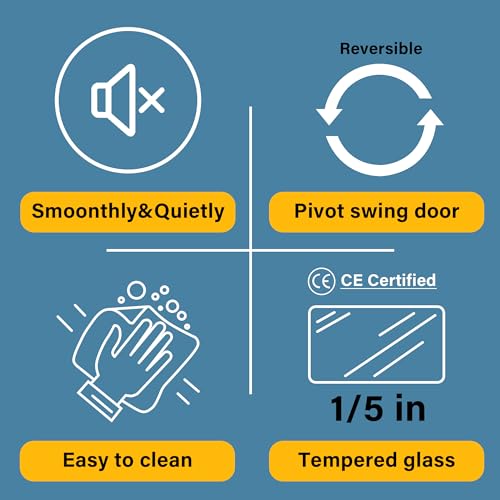 Goodyo Frameless Hinged Shower Door, 34 in. W x 72 in. H Swing Shower Door Frosted Tempered Glass, Matte Black - Thumbnail 7